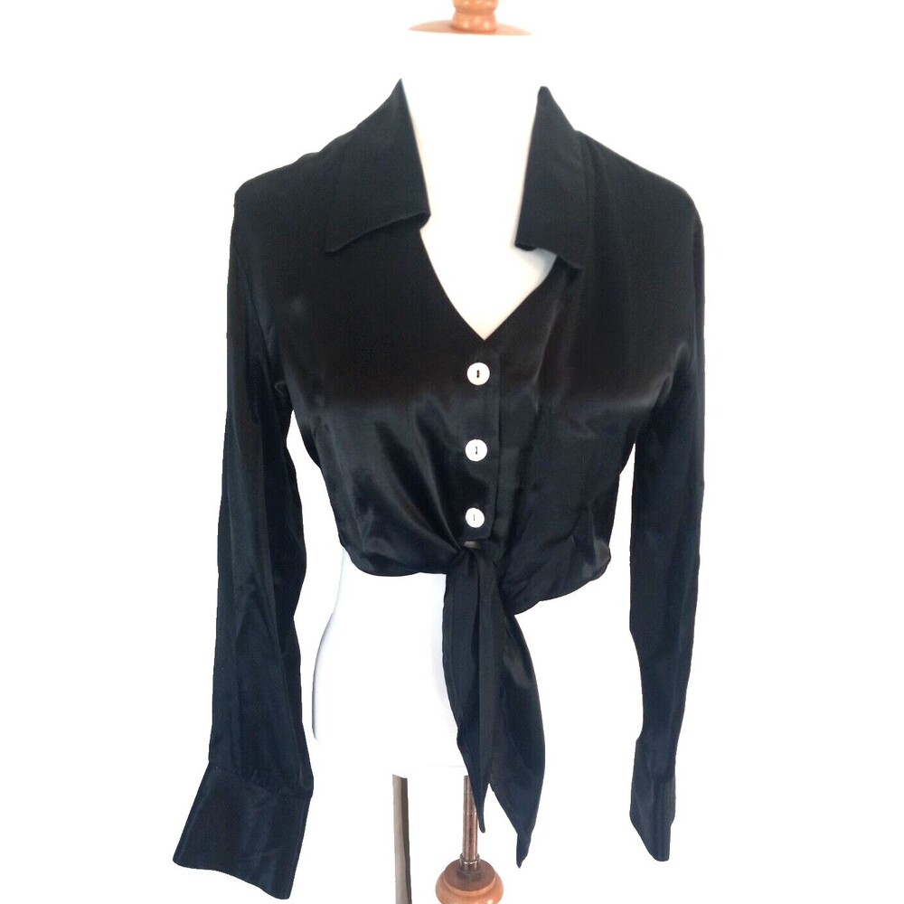 Vintage Jonathan Martin Black Button front Long Sleeve Crop Top Size M